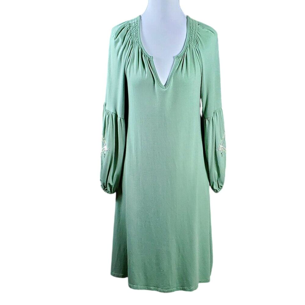 Cupio Medium Green Peasant Dress Embroidered Sleeves | Size M